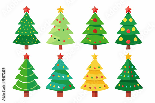 Christmas trees vector set isolated on white background, Colorful collection of Christmas New Year trees icon illustration