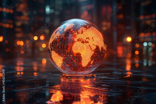 A glowing globe representing global investment and trade, ideal for business presentations or economic reports, with copy space.