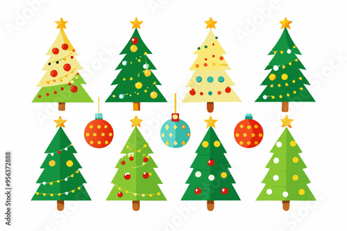 Christmas trees vector set isolated on white background, Colorful collection of Christmas New Year trees icon illustration