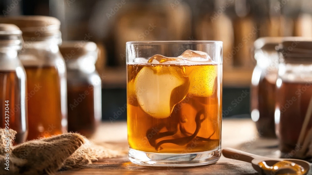 Refreshing Iced Tea in a Glass with Ice Cubes Refreshing Iced Tea in a Glass with Ice Cubes