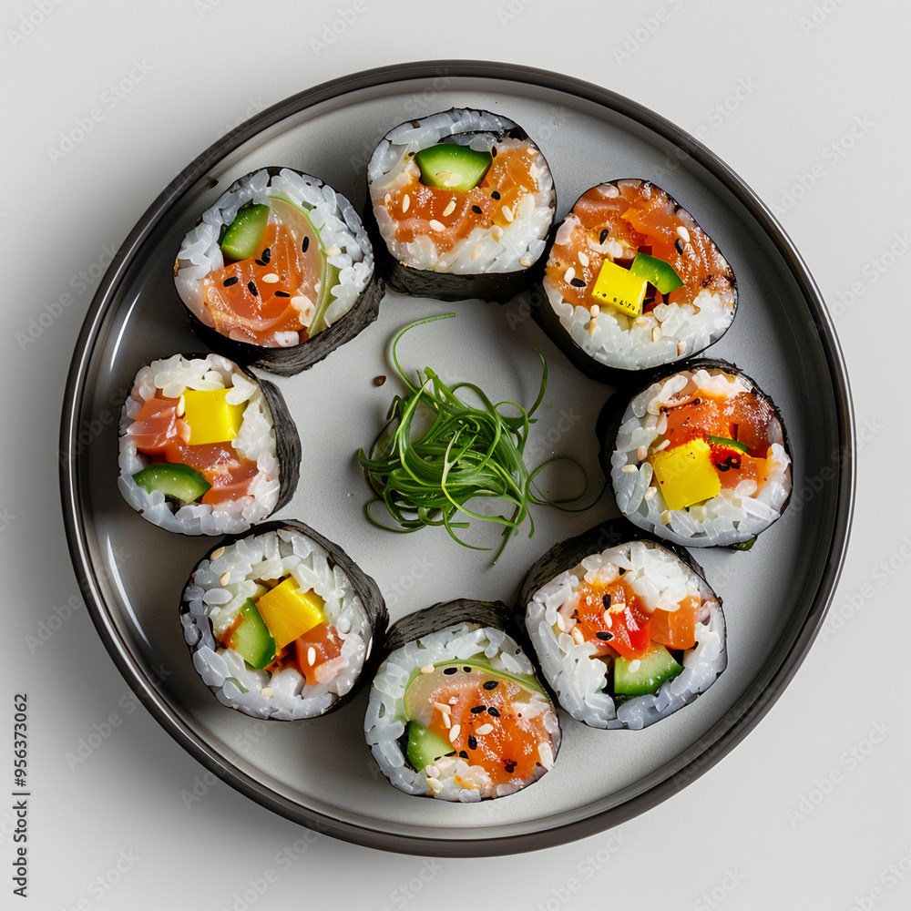 Contemporary Maki Roll on Elegant Black Plate Contemporary Maki Roll on Elegant Black Plate