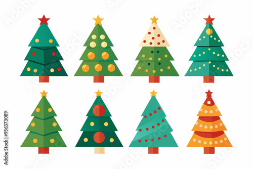 Christmas trees vector set isolated on white background, Colorful collection of Christmas New Year trees icon illustration