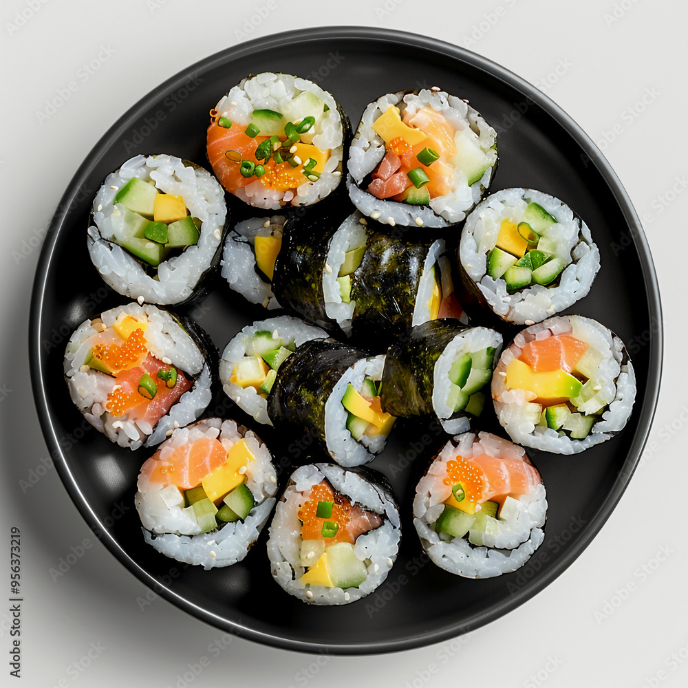 Contemporary Maki Roll on Elegant Black Plate Contemporary Maki Roll on Elegant Black Plate