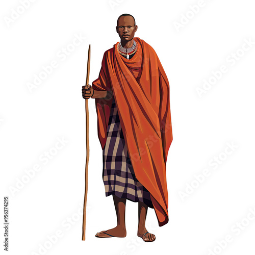 An illustration of an African man holding a staff, standing