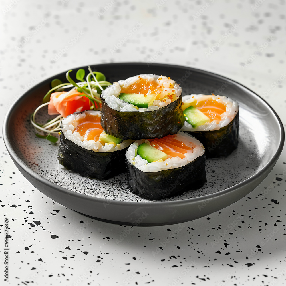 Contemporary Maki Roll on Elegant Black Plate Contemporary Maki Roll on Elegant Black Plate