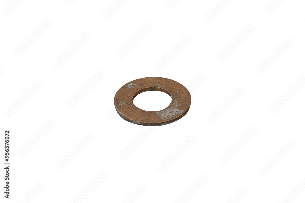 Flat, old round rust copper washer is isolated. Flat, old round rust copper washer is isolated.