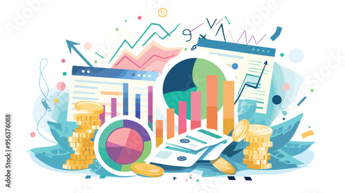 Cash Flow and Financial Trends: Business People Riding Flying Money Banknotes, Investing for Profit and Wealth