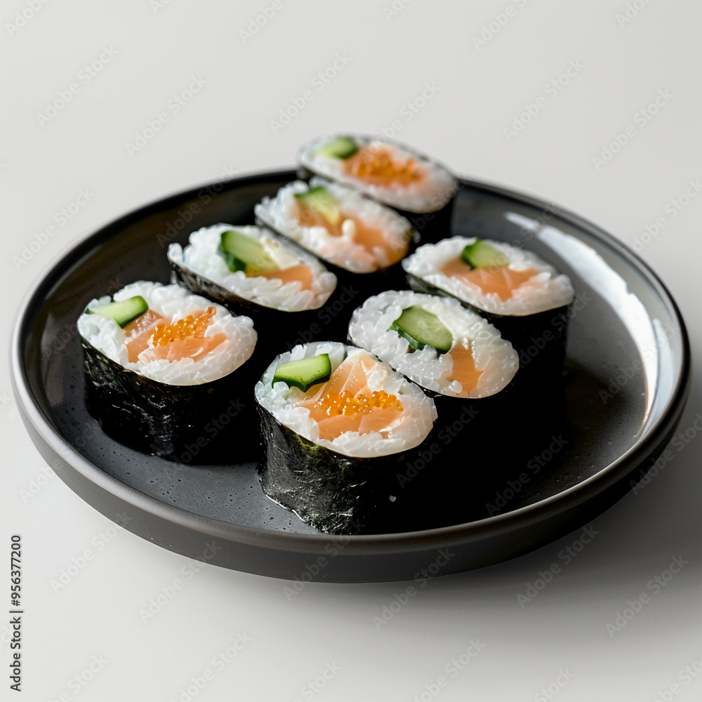 Contemporary Maki Roll on Elegant Black Plate Contemporary Maki Roll on Elegant Black Plate