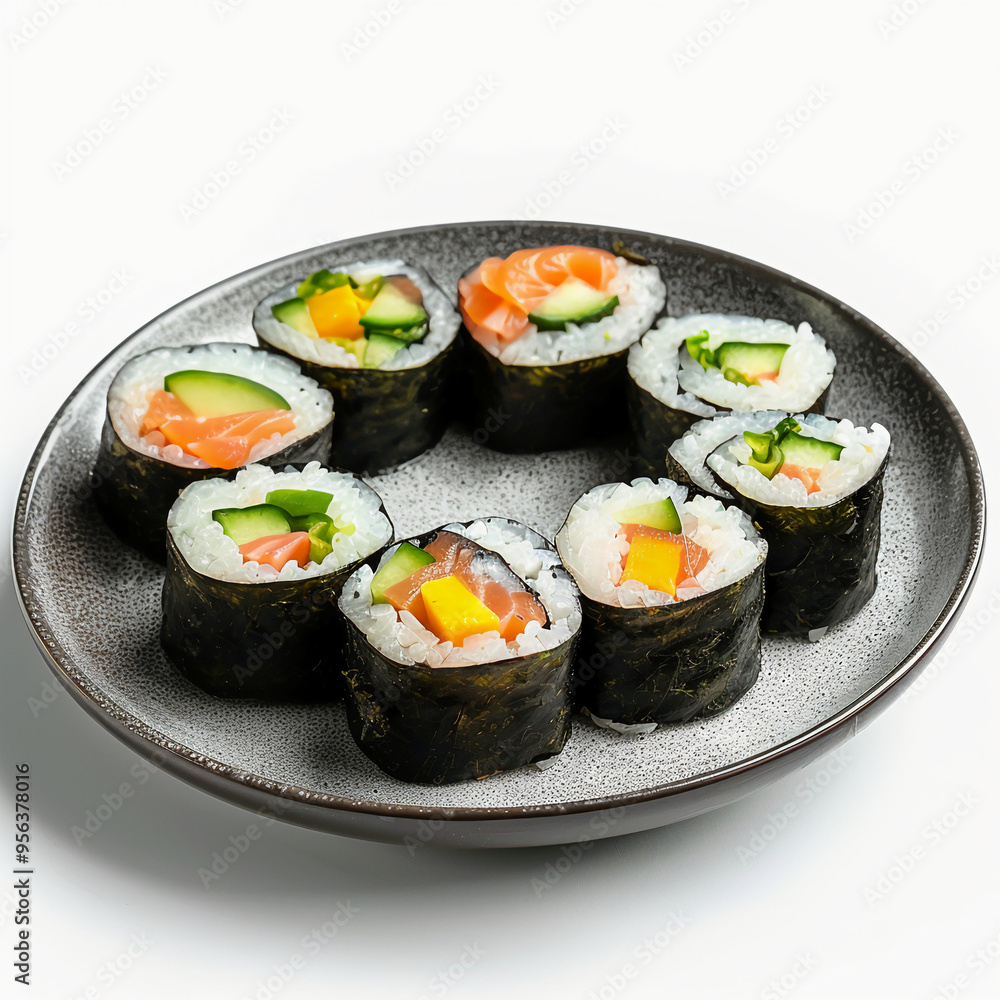 Contemporary Maki Roll on Elegant Black Plate Contemporary Maki Roll on Elegant Black Plate