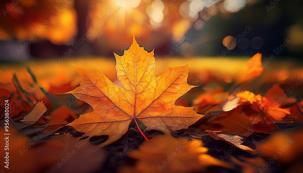 yellow maple leaf on the ground against yellow trees, autumn concept, close-up yellow maple leaf on the ground against yellow trees, autumn concept, close-up