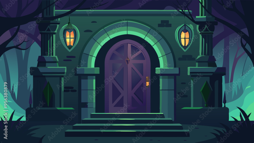 Fototapeta premium Spooky Doorways: Creepy Illustrations of Old Haunted Entryways with Eerie Lighting 