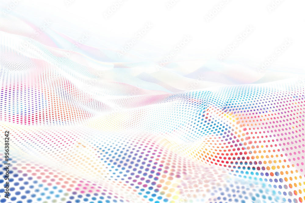 abstract wave pattern made from small colorful dots on white background, flow and movement in data visualization, technology design abstract wave pattern made from small colorful dots on white background, flow and movement in data visualization, technology design