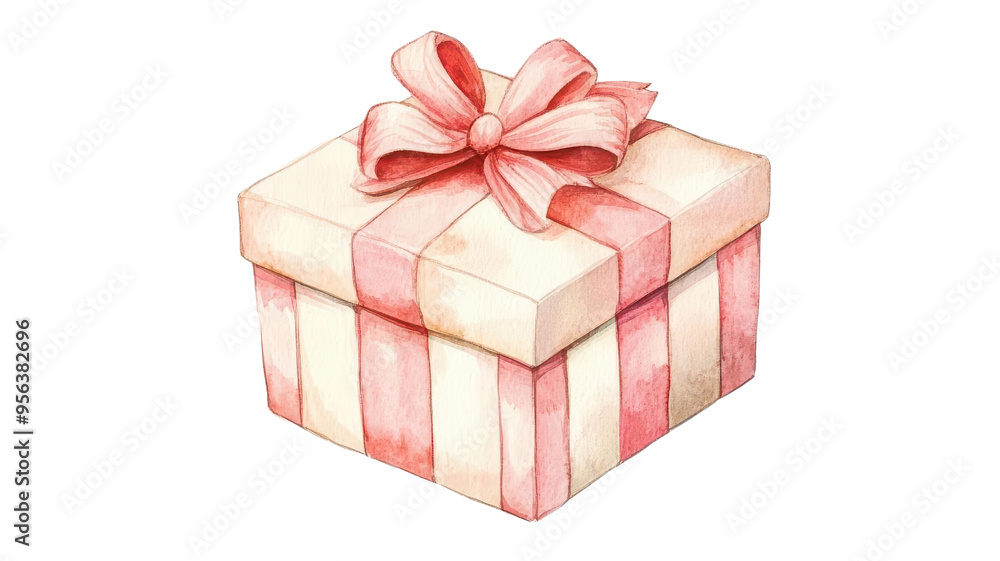 Obraz premium Beautifully wrapped gift box with a pink ribbon and bow, perfect for celebrations and special occasions. Ideal for festive and holiday designs.