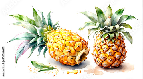 Watercolor pineapple isolated  on white background