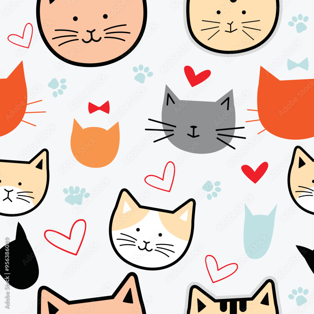 seamless pattern of cat head face cute , vector illustration seamless pattern of cat head face cute , vector illustration