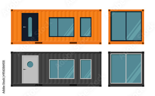 Orange and black container houses. Vector illustration. Isolated on a white background.	