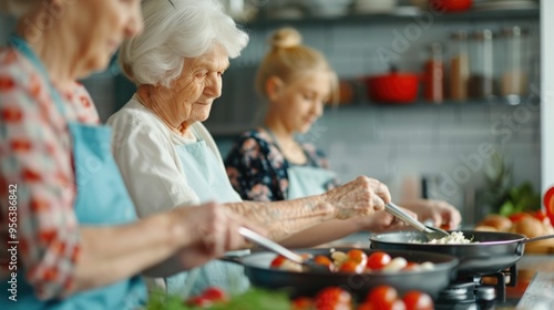 Family Cooking a Meal Together in the Cozy Kitchen Celebrating Their Culinary Heritage and Shared Traditions  Family Time Bonding and Togetherness in the Heart of the Home photo