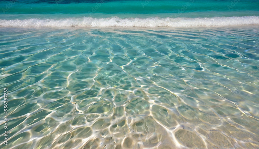 Crystal-clear turquoise water gently ripples over a sandy beach, reflecting sunlight and creating a peaceful, tropical atmosphere. Crystal-clear turquoise water gently ripples over a sandy beach, reflecting sunlight and creating a peaceful, tropical atmosphere.