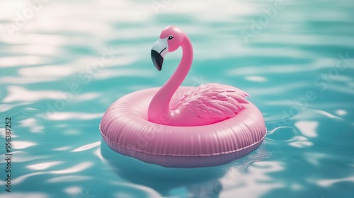 3D Flamingo Floaty Summer Icon: Playful 3D Flamingo Floaty Icon Representing Summer Fun