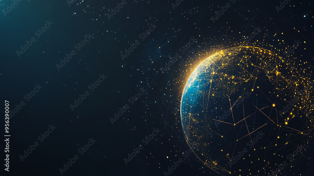 Obraz premium Abstract colorful business connection of lines from nodes It is connected to endless nodes and represents the innovation of communication cyber security in the network with black background 