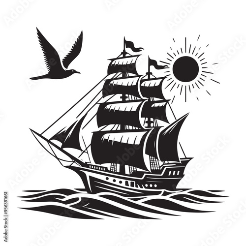 Happy Columbus day vector silhouette