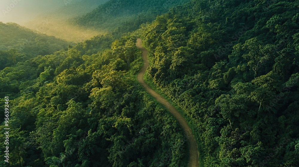 Aerial View of Green Forest and Mountain Path: Sustainability Roadmap Concept with an Aerial Shot of a Vibrant Green Forest and Mountain Path Aerial View of Green Forest and Mountain Path: Sustainability Roadmap Concept with an Aerial Shot of a Vibrant Green Forest and Mountain Path