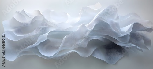 23. A series of overlapping, translucent paper forms creating a fluid, layered composition with varying depths
