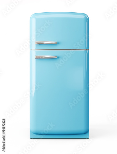 Blue refrigerator on a white background