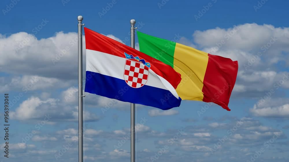Mali and Croatia flags waving together, video concept of the relationship, two country relations concept Mali and Croatia flags waving together, video concept of the relationship, two country relations concept