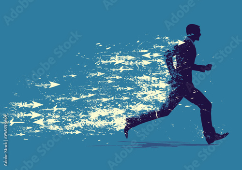 Businessman Running Towards Success with Directional Arrows Representing Leadership and Progress in Business Minimalistic Vector Illustration