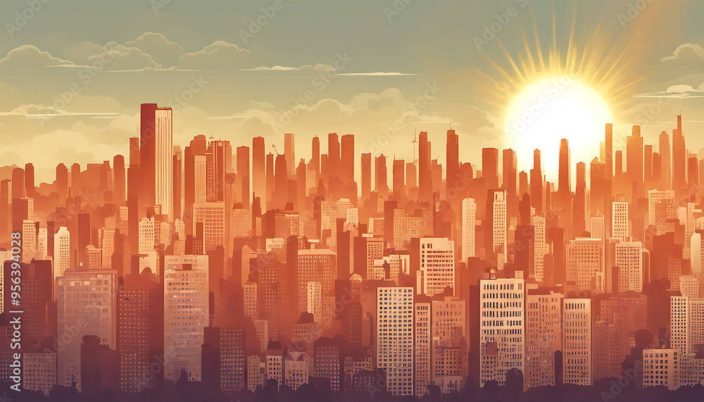 A heatwave strikes the city, the bright sun intensifying the effects of global warming and the rising climate crisis. A heatwave strikes the city, the bright sun intensifying the effects of global warming and the rising climate crisis.