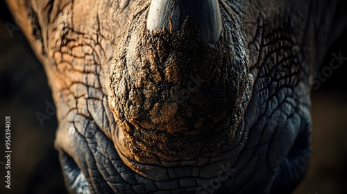 Macro photography of a rhino s nostril showcasing the animal s coarse wrinkled and textured skin with ample copy space for text or graphics photo