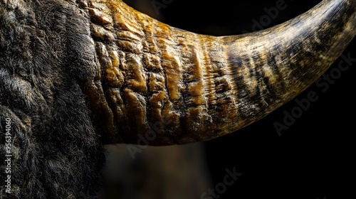 Macro photography capturing the intricate and rugged texture of a buffalo s horn offering ample negative space for copywriting or design purposes photo