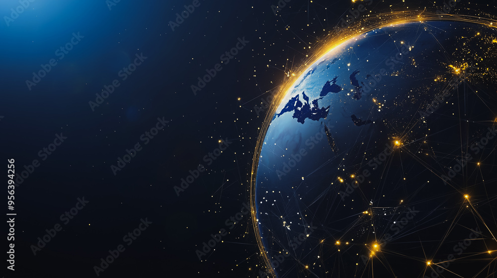 Fototapeta premium Abstract colorful business connection of lines from nodes It is connected to endless nodes and represents the innovation of communication cyber security in the network with black background 