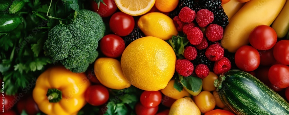 Vibrant assortment of fresh fruits and vegetables showcasing healthy eating and colorful nutrition. Vibrant assortment of fresh fruits and vegetables showcasing healthy eating and colorful nutrition.