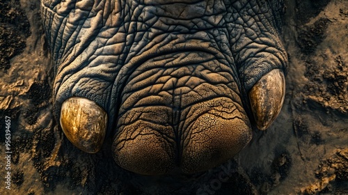 Detailed Macro Photography of an Elephant s Wrinkled Foot Showcasing the Intricate Texture and Patterns of the Animal s Skin photo