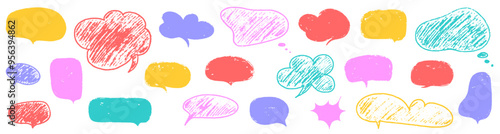 Wallpaper Mural Crayon speech bubble set. Round, cloud and star frame for text. Chalk texture speech dialog balloon. Crayon bubble for talk and comic design. Vector illustration Torontodigital.ca