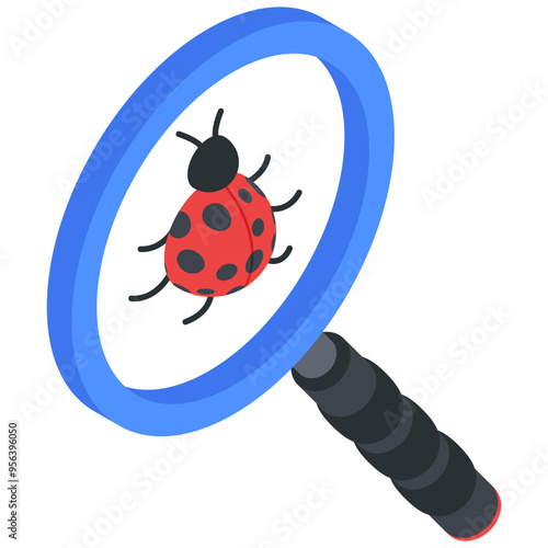 Bug Finding Icon, Magnifying Glass with Ladybug