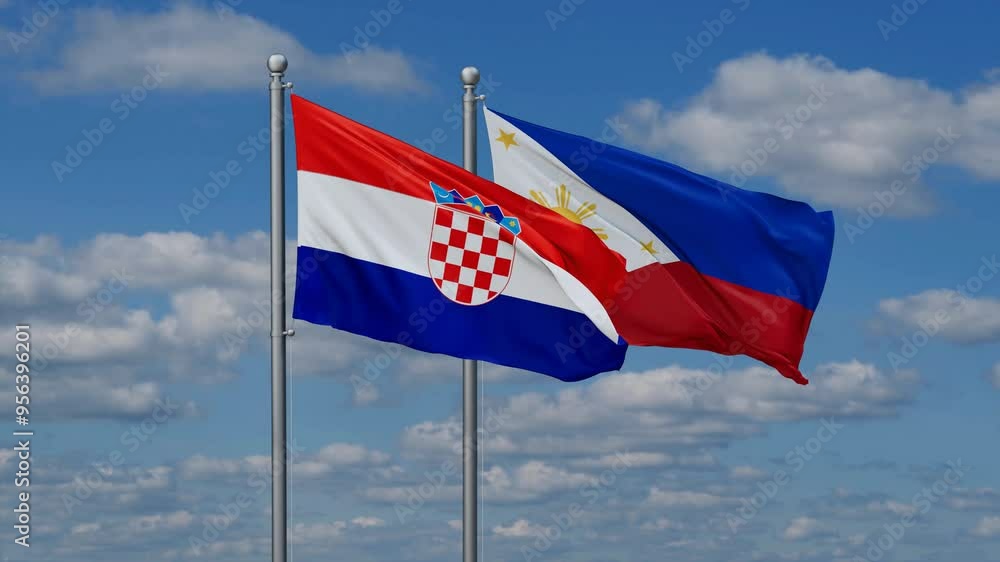 Philippines and Croatia flags flying together, video concept of the relationship, two country cooperation concept Philippines and Croatia flags flying together, video concept of the relationship, two country cooperation concept