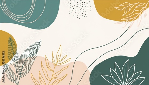 Colorful flowers and leaves poster background vector illustration. Exotic plants, branches, flowers and leaves art print for beauty, fashion and natural 