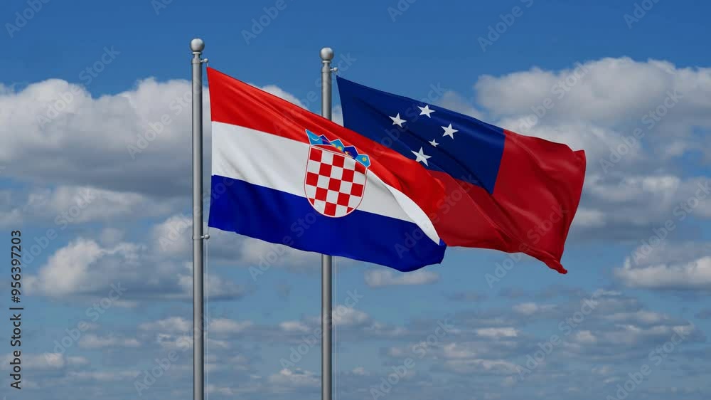 Samoa and Croatia flags flying together, video concept of the relationship, two country cooperation concept Samoa and Croatia flags flying together, video concept of the relationship, two country cooperation concept