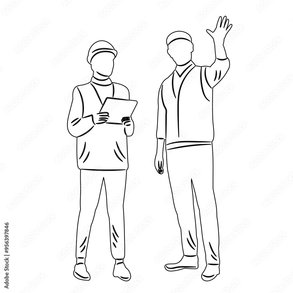 foremen, sketch, outline on a white background, vector