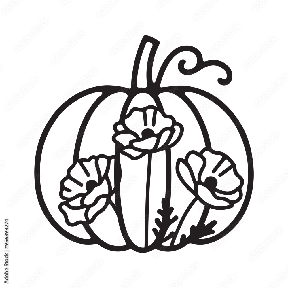 Decorative pumpkin with flowers, floral pumpkin silhouette Decorative pumpkin with flowers, floral pumpkin silhouette