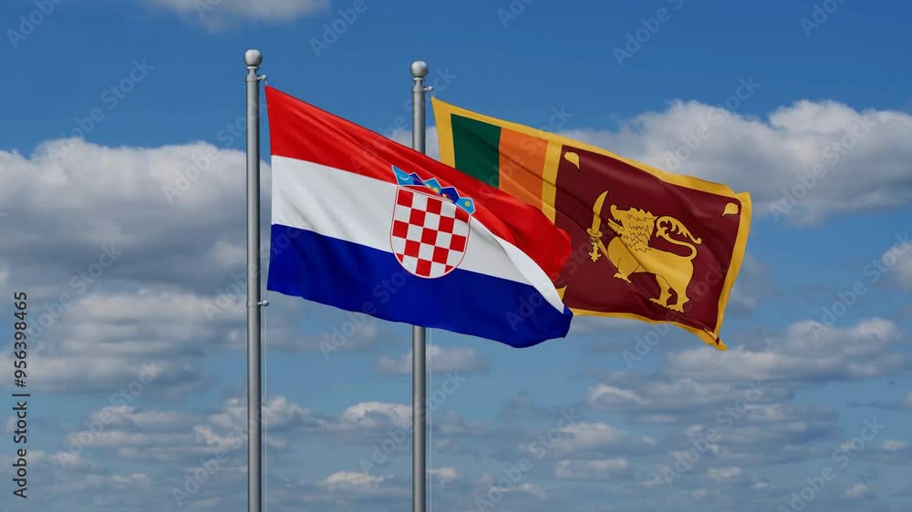 Sri Lanka and Croatia flags flying together, video concept of the relationship, two country cooperation concept Sri Lanka and Croatia flags flying together, video concept of the relationship, two country cooperation concept