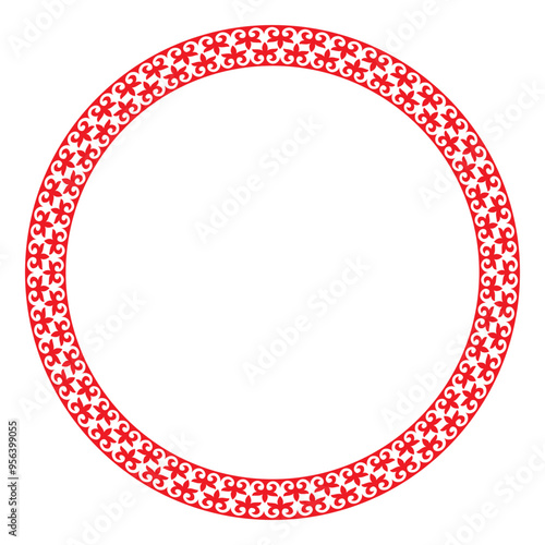 Vector red and white round Kazakh national ornament. Pattern of the Turkic peoples. Ethnic pattern of the Kazakhs, Mongols, Kyrgyz, Kalmyks, Buryats.  photo