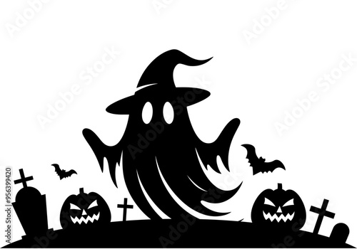 Halloween Vinyl Decal for Window, Halloween Scene Illustration  photo