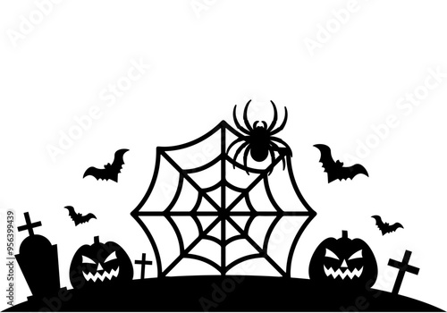 Halloween Vinyl Decal for Window, Halloween Scene Illustration  photo