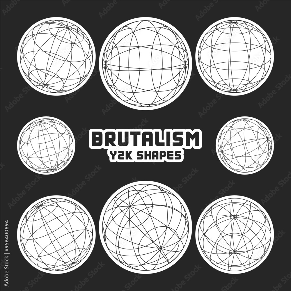 Wireframe shapes, lined sphere. Perspective mesh, 3d grid. Modern trendy low poly geometric elements. Retro futuristic design elements, y2k, vaporwave and synthwave style. Vector illustration Wireframe shapes, lined sphere. Perspective mesh, 3d grid. Modern trendy low poly geometric elements. Retro futuristic design elements, y2k, vaporwave and synthwave style. Vector illustration
