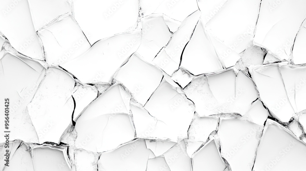 Broken Glass with Cracked Texture on a White Background: Cracked and Broken Glass Texture on a Plain White Background Broken Glass with Cracked Texture on a White Background: Cracked and Broken Glass Texture on a Plain White Background