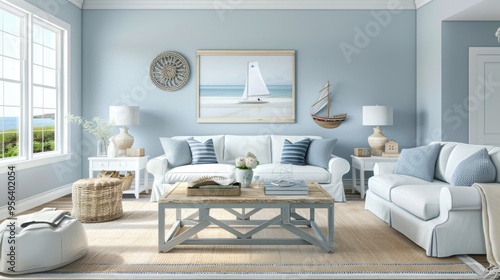 Serene Coastal Living Room. Tranquil coastal inspired living space